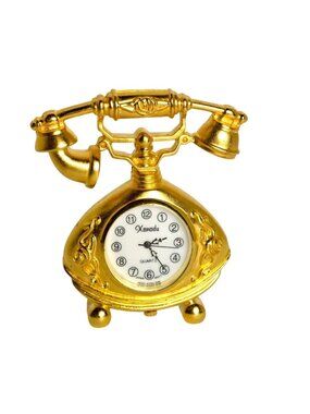 VTG Xanadu Gold Mini Telephone Clock Quartz Movement Decorative Retro Accent Pc
